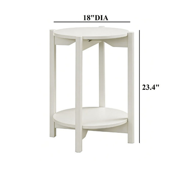 English Elm 1Pc Round End Table with Open Shelf Matte Wood Grain Finish for Living Room White B2741P565589