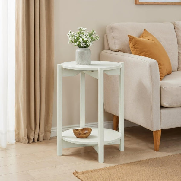 English Elm 1Pc Round End Table with Open Shelf Matte Wood Grain Finish for Living Room White B2741P565589