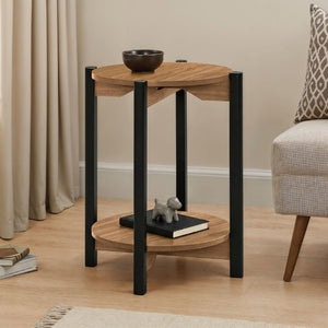 English Elm 1Pc Round End Table with Open Shelf Matte Wood Grain Finish for Living Room Walnut B2741P565590
