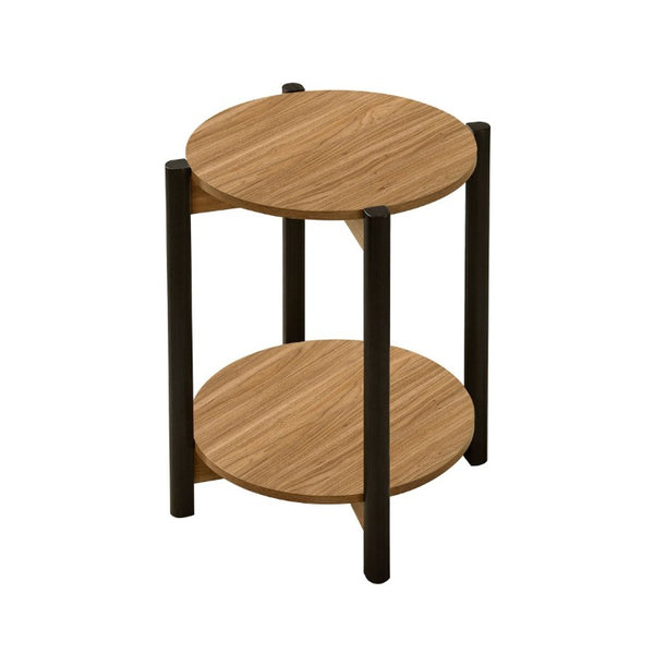 English Elm 1Pc Round End Table with Open Shelf Matte Wood Grain Finish for Living Room Walnut B2741P565590