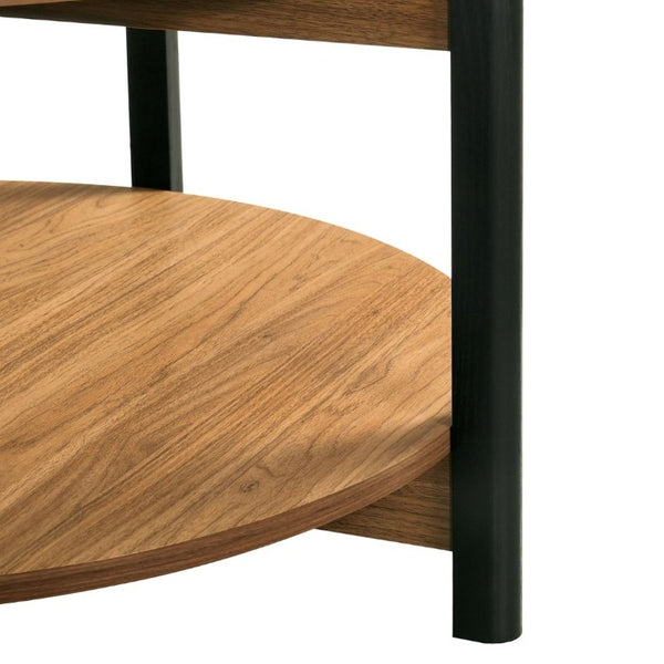English Elm 1Pc Round End Table with Open Shelf Matte Wood Grain Finish for Living Room Walnut B2741P565590