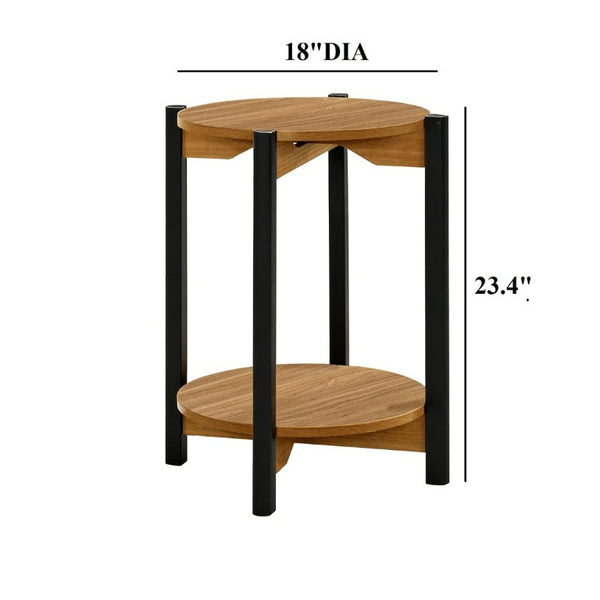 English Elm 1Pc Round End Table with Open Shelf Matte Wood Grain Finish for Living Room Walnut B2741P565590