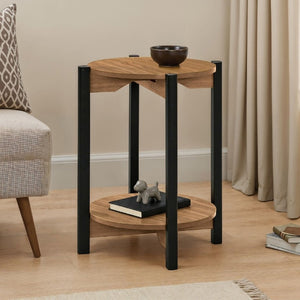 English Elm 1Pc Round End Table with Open Shelf Matte Wood Grain Finish for Living Room Walnut B2741P565590