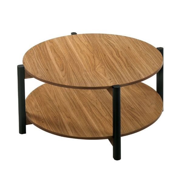 English Elm Transitional Round Coffee Table with Open Shelf Low Profile Wood Grain Living Room Walnut B2741P565591
