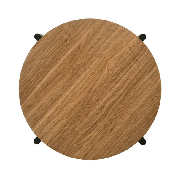 English Elm Transitional Round Coffee Table with Open Shelf Low Profile Wood Grain Living Room Walnut B2741P565591