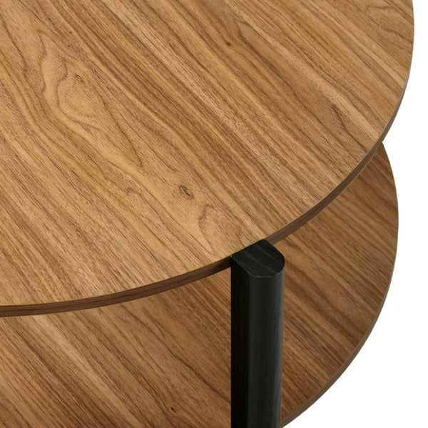 English Elm Transitional Round Coffee Table with Open Shelf Low Profile Wood Grain Living Room Walnut B2741P565591