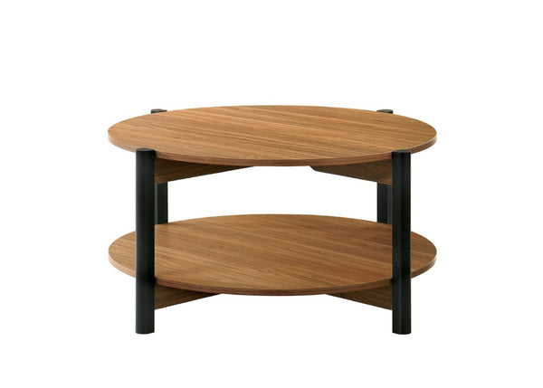 English Elm Transitional Round Coffee Table with Open Shelf Low Profile Wood Grain Living Room Walnut B2741P565591