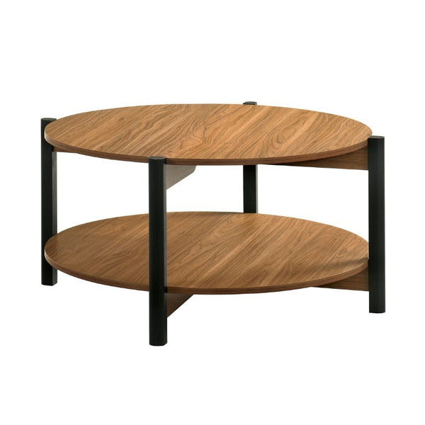 English Elm Transitional Round Coffee Table with Open Shelf Low Profile Wood Grain Living Room Walnut B2741P565591