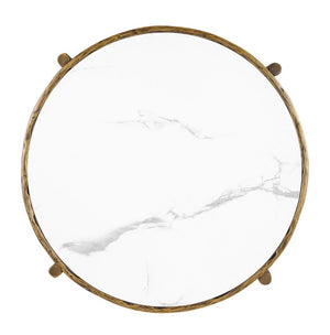 English Elm Contemporary Round Sintered Stone Coffee Table with Matte Steel Frame and Open Shelf Gold B2741P565599
