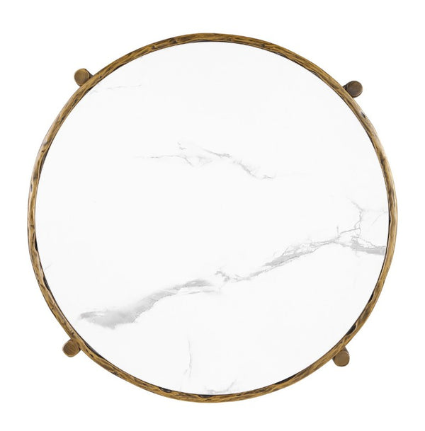English Elm Contemporary Round Sintered Stone Coffee Table with Matte Steel Frame and Open Shelf Gold B2741P565599