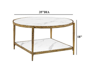 English Elm Contemporary Round Sintered Stone Coffee Table with Matte Steel Frame and Open Shelf Gold B2741P565599