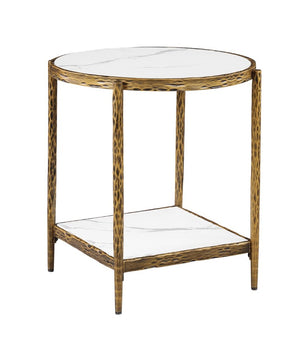 English Elm Contemporary Sintered Stone End Table with Matte Steel Frame and Open Shelf Design Gold B2741P565604