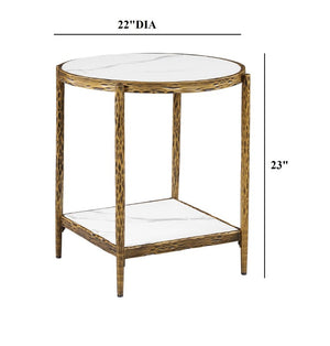 English Elm Contemporary Sintered Stone End Table with Matte Steel Frame and Open Shelf Design Gold B2741P565604