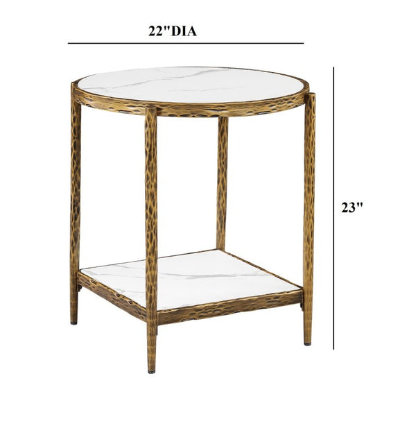 English Elm Contemporary Sintered Stone End Table with Matte Steel Frame and Open Shelf Design Gold B2741P565604