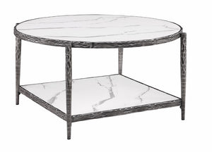 English Elm Contemporary Round Sintered Stone Coffee Table with Matte Steel Frame and Open Shelf Gunmetal B2741P565605