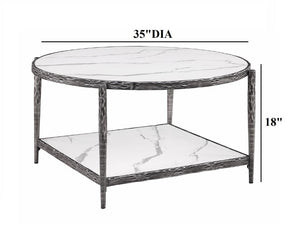 English Elm Contemporary Round Sintered Stone Coffee Table with Matte Steel Frame and Open Shelf Gunmetal B2741P565605