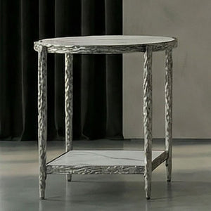 English Elm Contemporary Sintered Stone End Table with Matte Steel Frame and Open Shelf Design Gunmetal B2741P565610