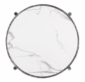 English Elm Contemporary Sintered Stone End Table with Matte Steel Frame and Open Shelf Design Gunmetal B2741P565610