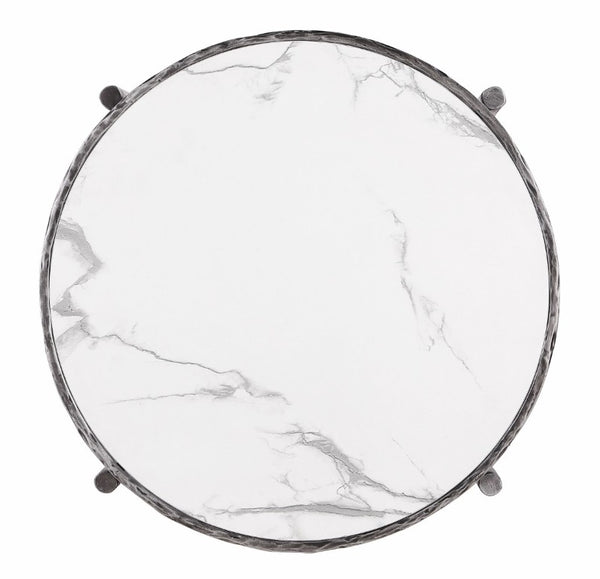 English Elm Contemporary Sintered Stone End Table with Matte Steel Frame and Open Shelf Design Gunmetal B2741P565610