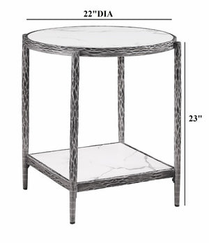 English Elm Contemporary Sintered Stone End Table with Matte Steel Frame and Open Shelf Design Gunmetal B2741P565610