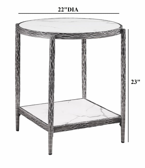 English Elm Contemporary Sintered Stone End Table with Matte Steel Frame and Open Shelf Design Gunmetal B2741P565610