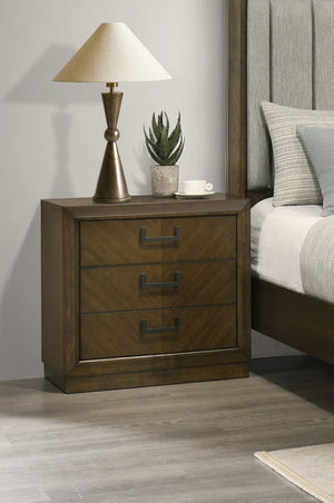 English Elm 1Pc Three Drawer Nightstand Warm Brown Wood Finish Bedroom Storage Contemporary Design B2741P565619