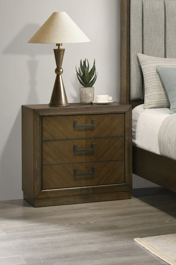 English Elm 1Pc Three Drawer Nightstand Warm Brown Wood Finish Bedroom Storage Contemporary Design B2741P565619