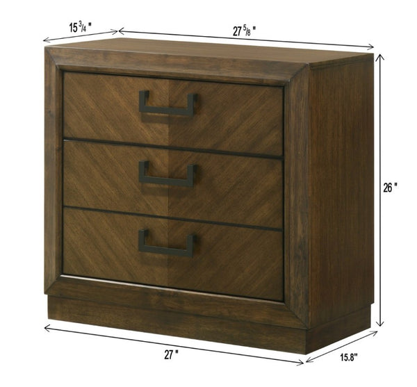 English Elm 1Pc Three Drawer Nightstand Warm Brown Wood Finish Bedroom Storage Contemporary Design B2741P565619