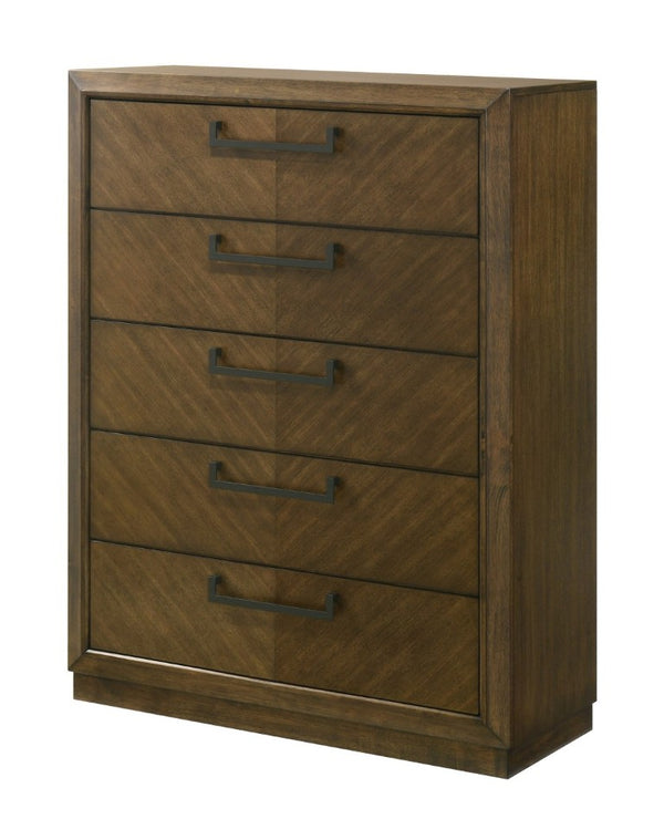 English Elm 1Pc Tall Six Drawer Wooden Chest Warm Brown Finish Slim Vertical Bedroom Storage B2741P565624