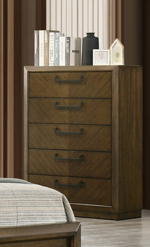 English Elm 1Pc Tall Six Drawer Wooden Chest Warm Brown Finish Slim Vertical Bedroom Storage B2741P565624