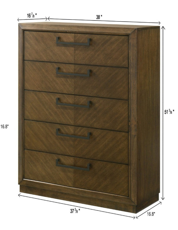 English Elm 1Pc Tall Six Drawer Wooden Chest Warm Brown Finish Slim Vertical Bedroom Storage B2741P565624
