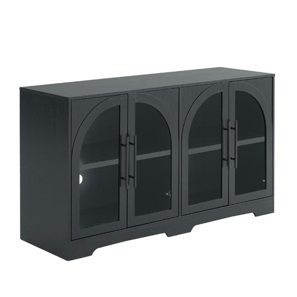 English Elm Rustic Console Cabinet with Tempered Glass Doors Adjustable Shelves and Dark Metal Hardware Black B2741P565628