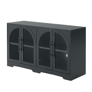 English Elm Rustic Console Cabinet with Tempered Glass Doors Adjustable Shelves and Dark Metal Hardware Black B2741P565628