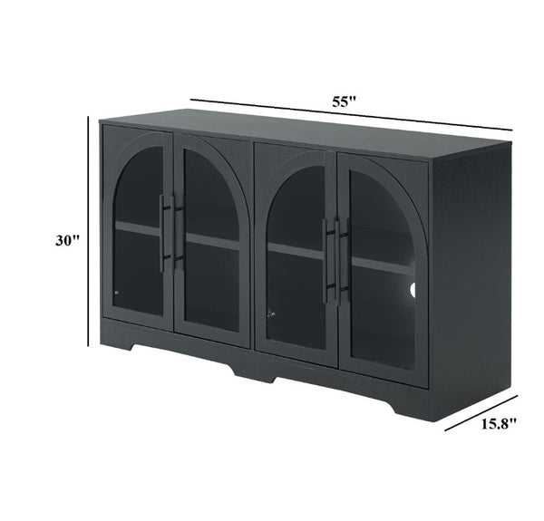 English Elm Rustic Console Cabinet with Tempered Glass Doors Adjustable Shelves and Dark Metal Hardware Black B2741P565628