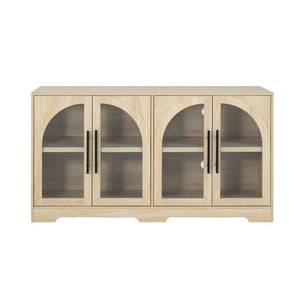 English Elm Rustic Console Cabinet with Tempered Glass Doors Adjustable Shelves and Dark Metal Hardware Natural B2741P565630