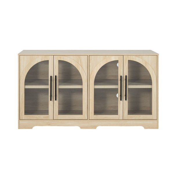 English Elm Rustic Console Cabinet with Tempered Glass Doors Adjustable Shelves and Dark Metal Hardware Natural B2741P565630