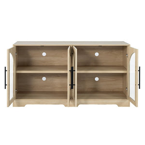 English Elm Rustic Console Cabinet with Tempered Glass Doors Adjustable Shelves and Dark Metal Hardware Natural B2741P565630