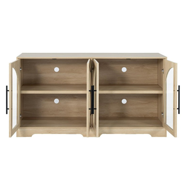 English Elm Rustic Console Cabinet with Tempered Glass Doors Adjustable Shelves and Dark Metal Hardware Natural B2741P565630