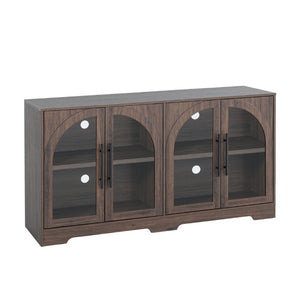 English Elm Rustic Console Cabinet with Tempered Glass Doors Adjustable Shelves and Dark Metal Hardware Walnut B2741P565631