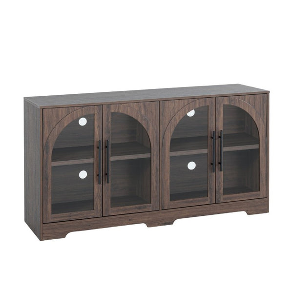 English Elm Rustic Console Cabinet with Tempered Glass Doors Adjustable Shelves and Dark Metal Hardware Walnut B2741P565631