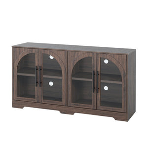 English Elm Rustic Console Cabinet with Tempered Glass Doors Adjustable Shelves and Dark Metal Hardware Walnut B2741P565631