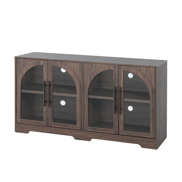 English Elm Rustic Console Cabinet with Tempered Glass Doors Adjustable Shelves and Dark Metal Hardware Walnut B2741P565631