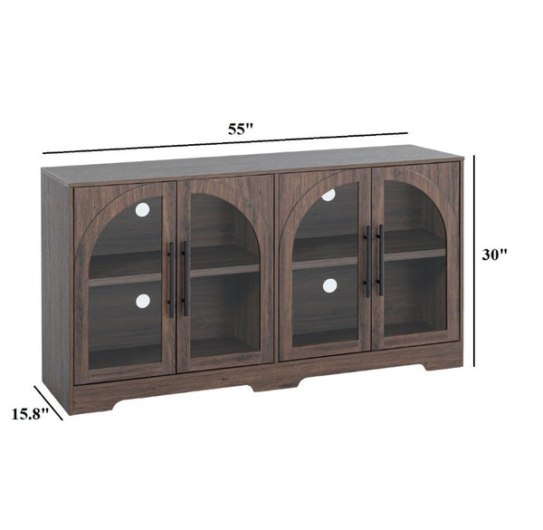 English Elm Rustic Console Cabinet with Tempered Glass Doors Adjustable Shelves and Dark Metal Hardware Walnut B2741P565631