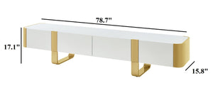 English Elm Contemporary Gold Frame Glass Shelf TV Stand with Soft Close Cabinet for Living Room White and Gold B2741P565632