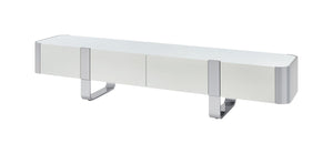English Elm Contemporary Gold Frame Glass Shelf TV Stand with Soft Close Cabinet for Living Room White and Silver B2741P565633