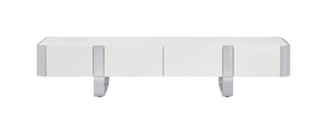 English Elm Contemporary Gold Frame Glass Shelf TV Stand with Soft Close Cabinet for Living Room White and Silver B2741P565633