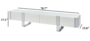 English Elm Contemporary Gold Frame Glass Shelf TV Stand with Soft Close Cabinet for Living Room White and Silver B2741P565633