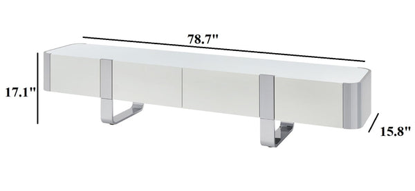 English Elm Contemporary Gold Frame Glass Shelf TV Stand with Soft Close Cabinet for Living Room White and Silver B2741P565633