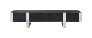 English Elm Contemporary Gold Frame Glass Shelf TV Stand with Soft Close Cabinet for Living Room Black and Silver B2741P565634