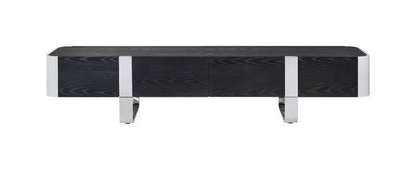 English Elm Contemporary Gold Frame Glass Shelf TV Stand with Soft Close Cabinet for Living Room Black and Silver B2741P565634